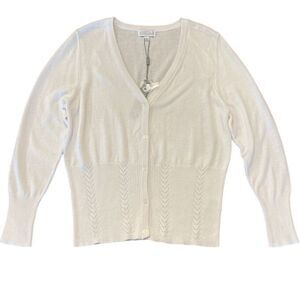 NWT Joseph A White Knit Cardigan Button-Up‎ Sweater Chevron Detail Long Sleeve L